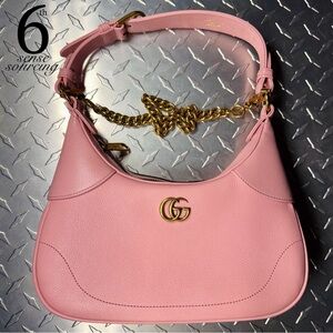 Gucci Small Aphrodite Logo Leather Shoulder Bag in Wild Rose Pink
